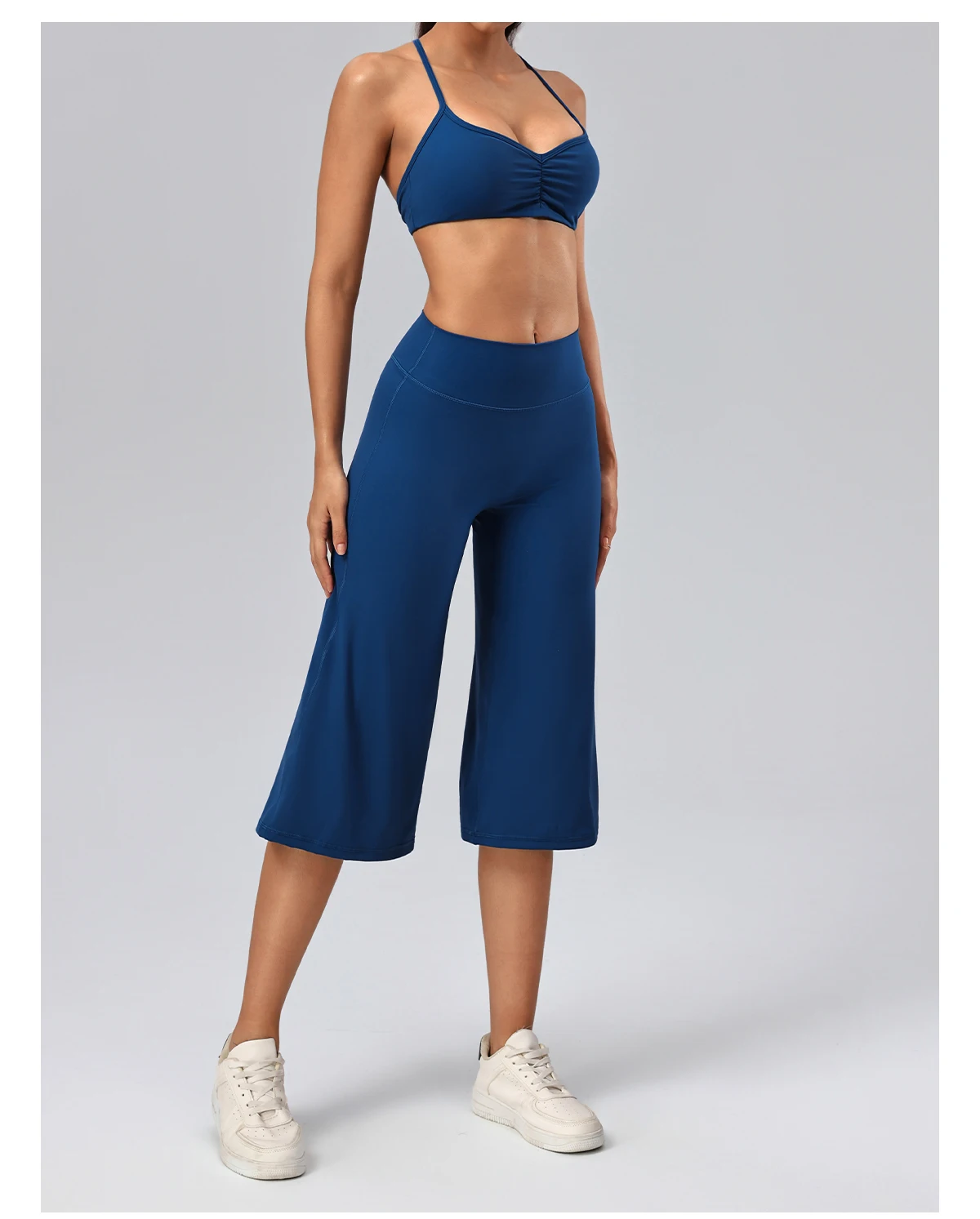 Hearuisavy Damen 2-teiliges Fitness-Set: Hochtaillierte Yoga-Caprihose mit weitem Bein, Push-Up-Sport-BH, schnelltrocknender Tennisrock für das Fitnessstudio. – Detail 14
