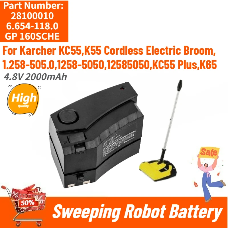 

28100010,6.654-118.0 High Quality Battery 4.8V 2000mAh for Karcher KC55, K55, K65,1.258-505.0,12585050 GP 160SCHE Brand New