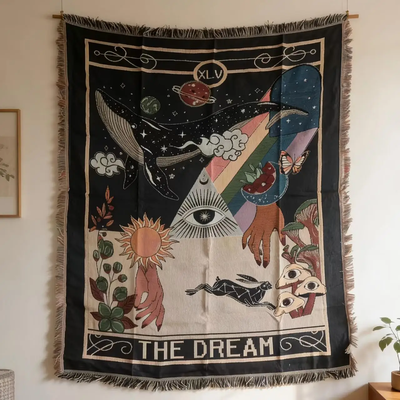 Artistic Illustrated Multi-Purpose Tapestry, Decorative Tapestry for Sofa, Creative Print Home Decor for Living Room Bedroom