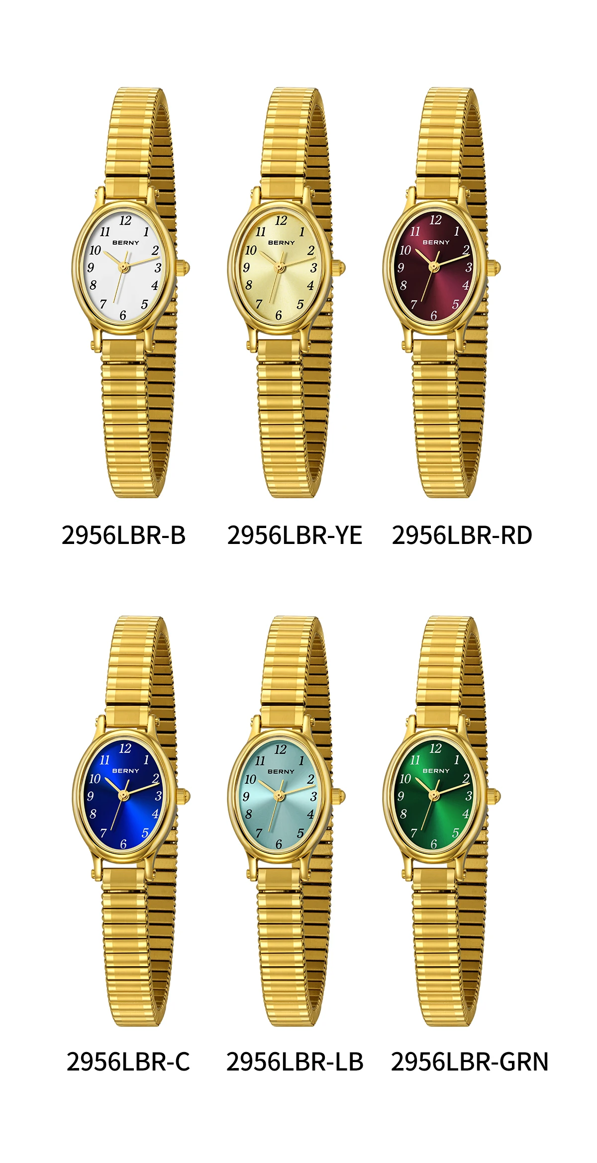 BERNY Goldene Uhren für Damen, luxuriöses goldenes elastisches Armband, elegante, leicht ablesbare Damenuhr, Stretch-Armband, Kleiderarmbanduhr – Detail 3
