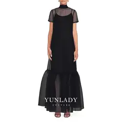 YUNLAN Gorgeous Dubai Mommy Wear Black Formal Evening Dress 2024 Saudi Wedding Guest Elegant Ruffled Organza Party Dress