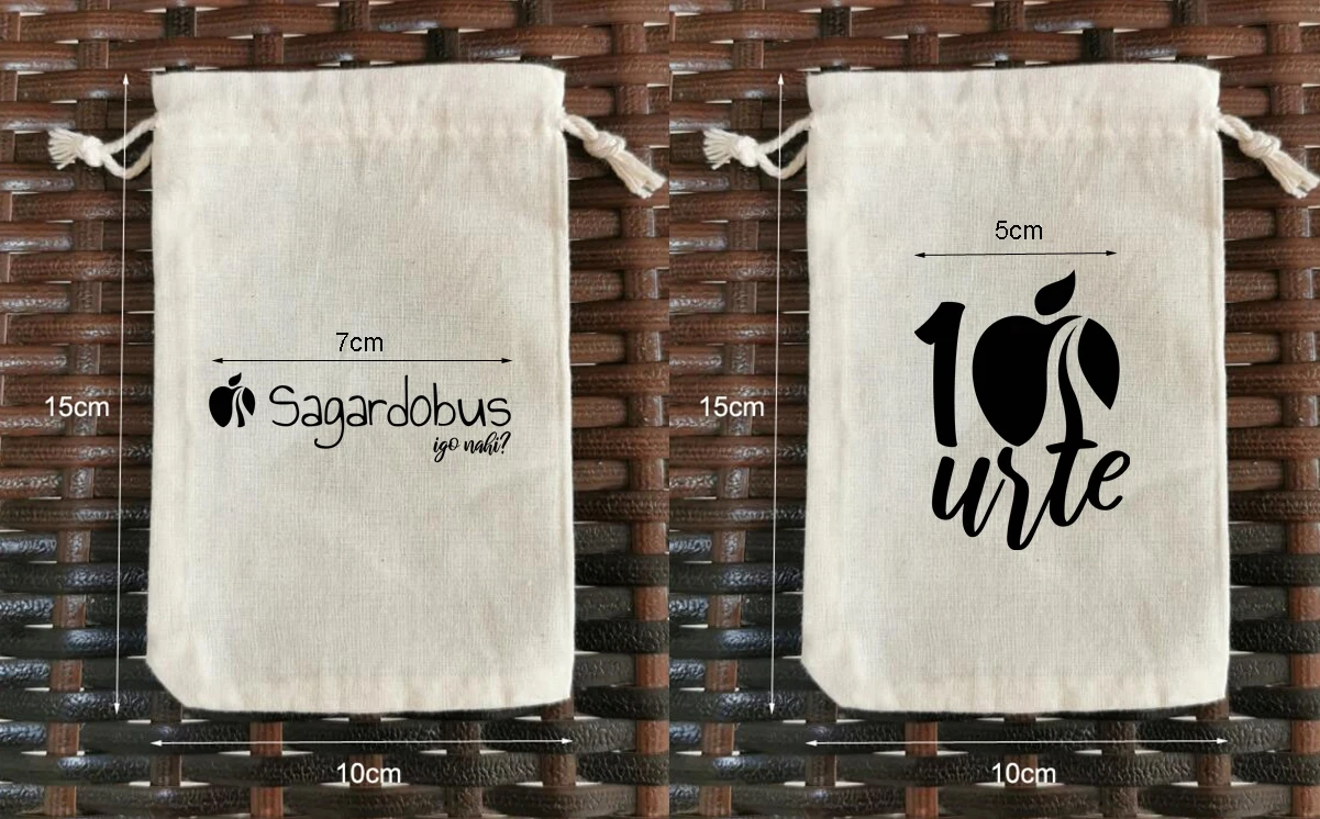 

500 Units 10*15 cm Cotton Bags Drawstring Gift Pouches Printed with 2 Black Logos On the Both Sides Customized Logo