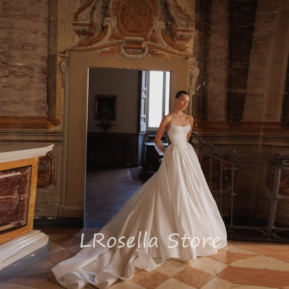 

LRosella Wedding Dress Satin Sexy Strapless Fashion Ruched A-Line Elegant Exquisite style Luxury فساتي2024 with Sweep Train