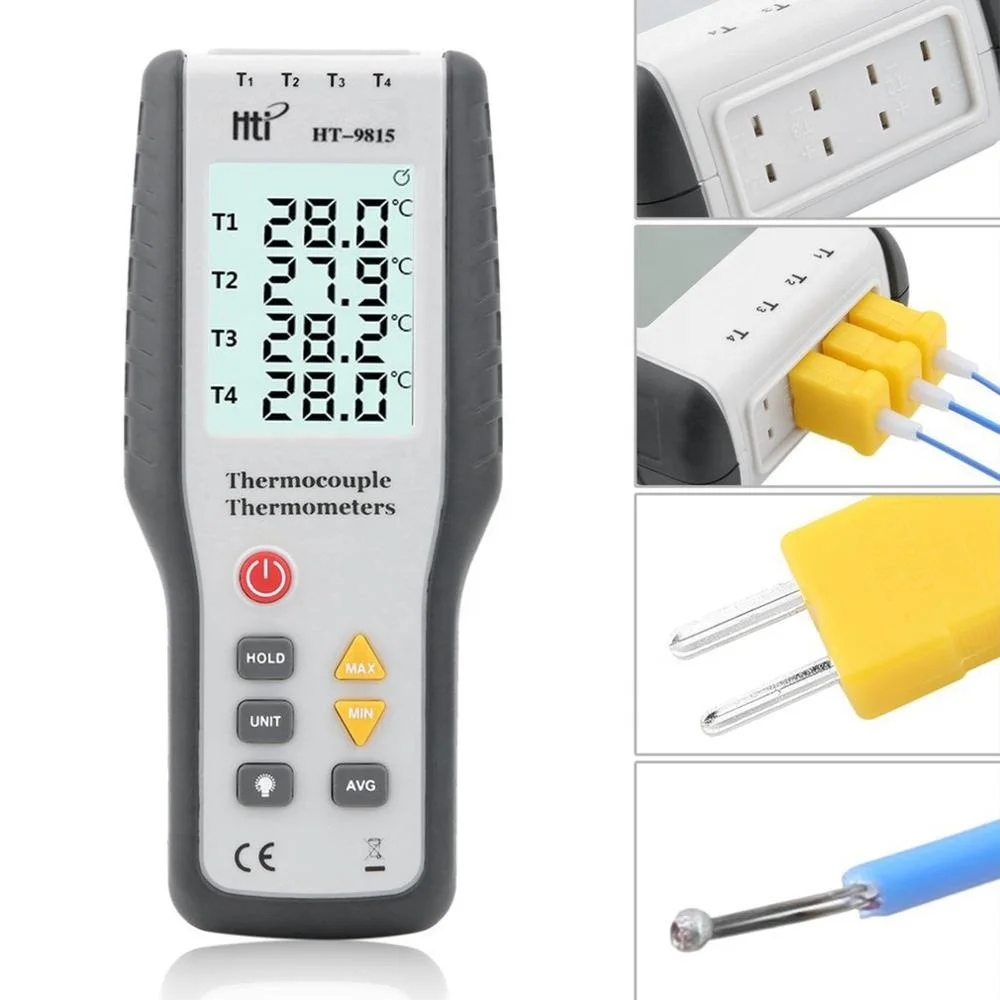 HTI HT-9815 Digital K type Thermocouple Thermometer 4 channel thermocouple probe sensor industrial temperature test