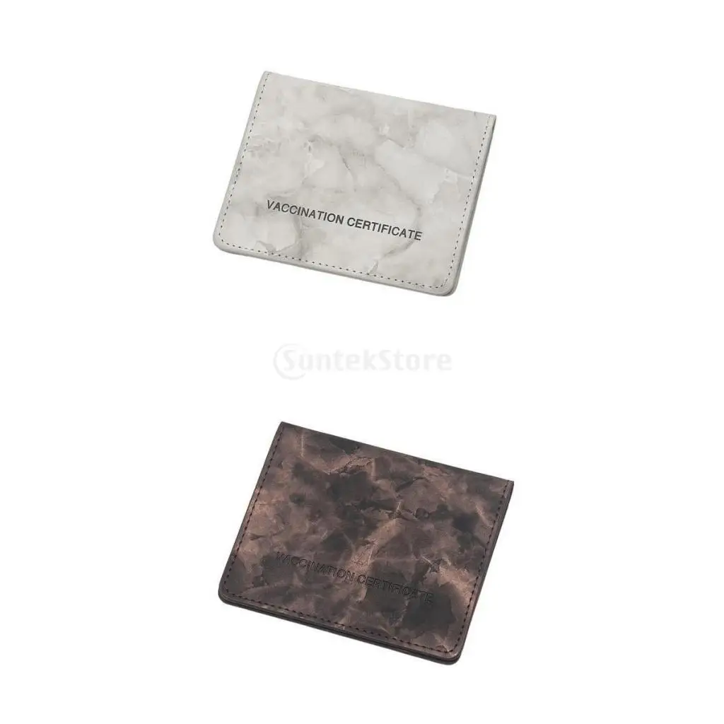 2Pcs Vaccination Card Protector Slim Leather Wallet for Documents Gray Black