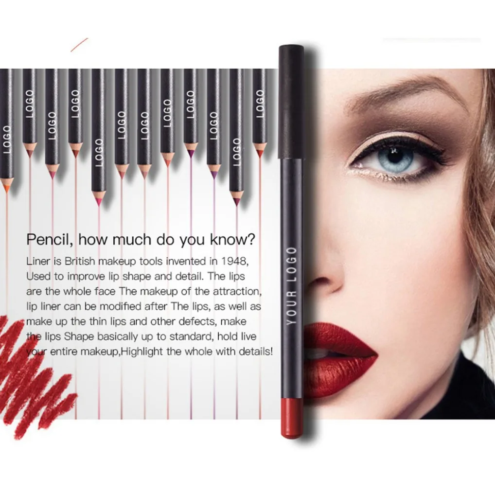 ฉลากส่วนตัว 12pcs Matte Lipliner ปากกาสีแดง Contour Tint ลิปสติก Waterproof Long Lasting Non-stick Cup Moisturizing Lips แต่งหน้า