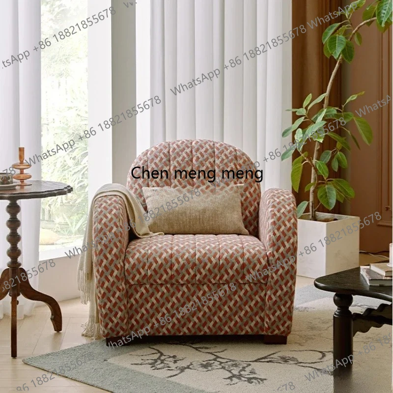 

French Retro Fabric Lazy Sofa Recliner Winter Single Small Apartment Living Room Sofa