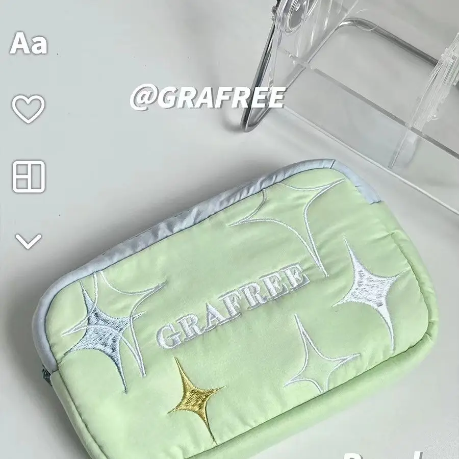 Original Mint Green Fresh Star Spring/Summer Embroidered Makeup Bag Pen Bag Large Capacity Travel Storage Bag Korean Stationery