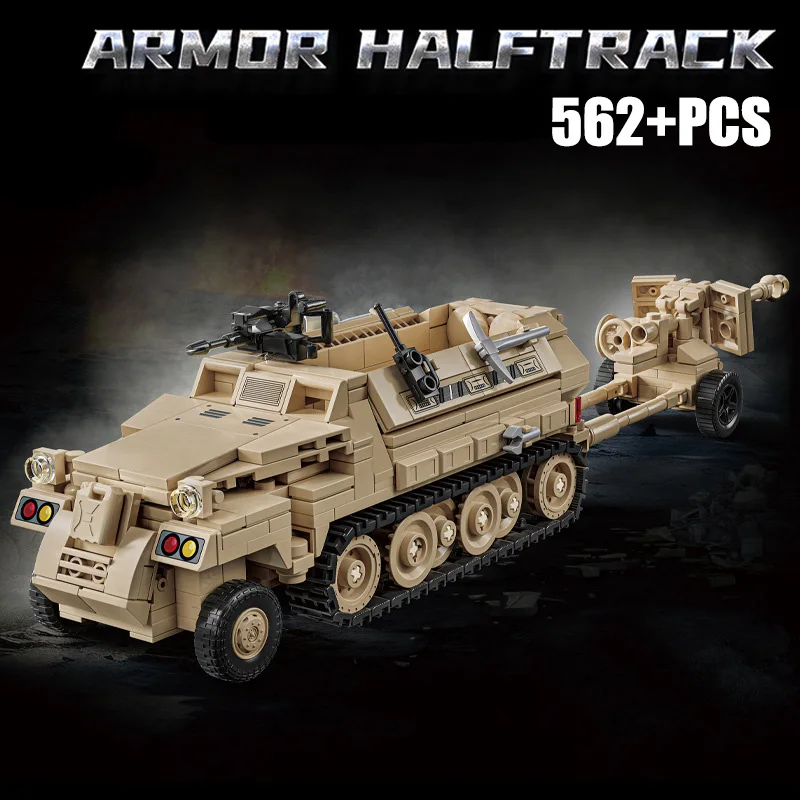 Military WW2 Armor Halftrack Vehicle Building Blocks Bricks MOC Soldiers SWAT Armored Carriers Anti-Tank Gun Toys For Kids Gifts