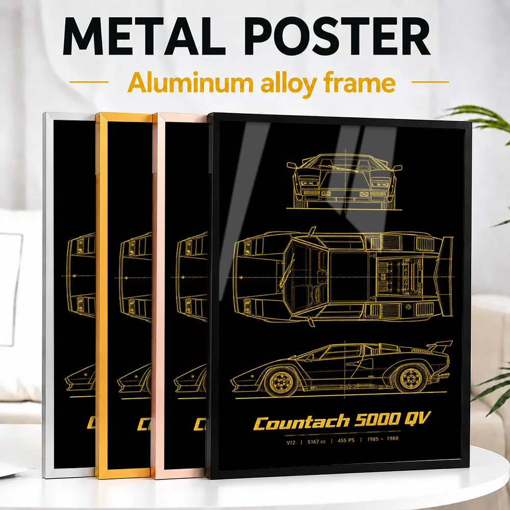 Italian Countach 5000 QV Bianco Polo Park Supercar Framed Metal Print Customized Dynamic Track Aesthetic Wall Art For Game Room