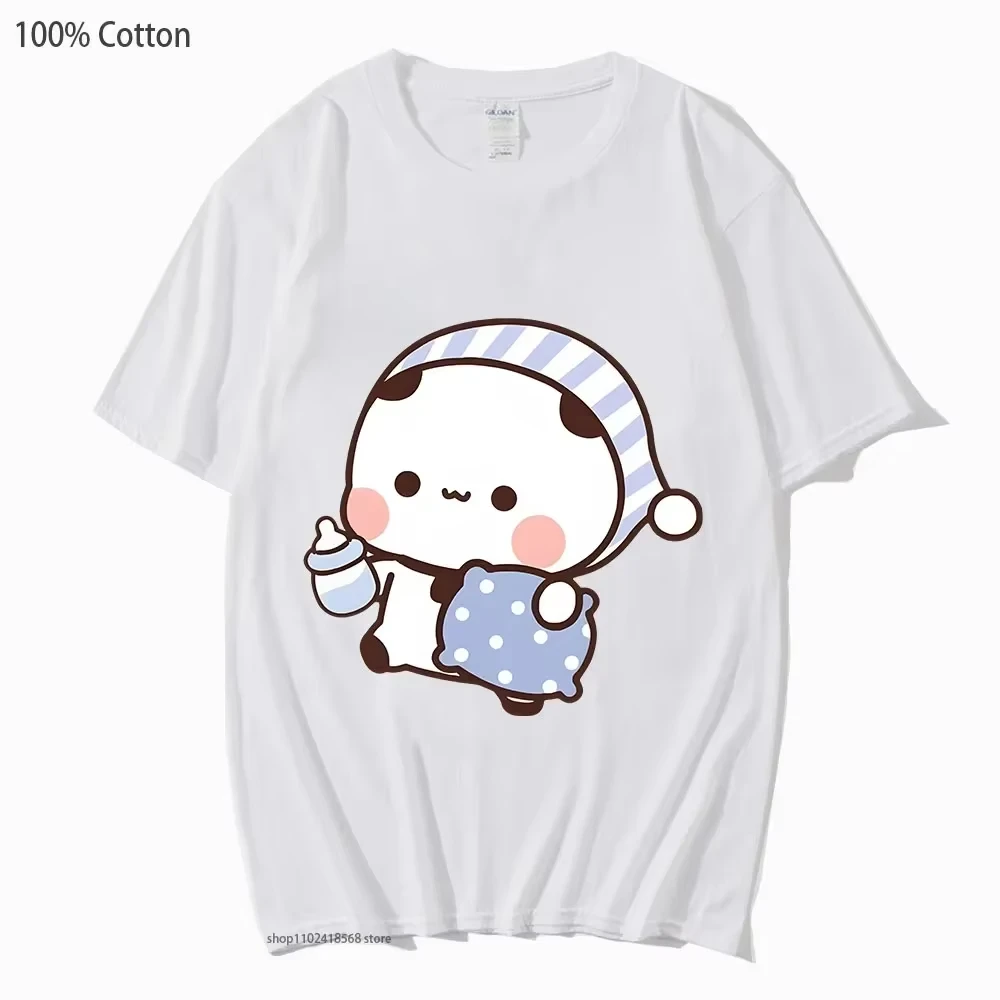 Couple Shirts Kawaii Cute BuBu Panda Going To Sleep with DuDu Bear Graphic Tshirt Men Women Clothes Long Sleeve Tees