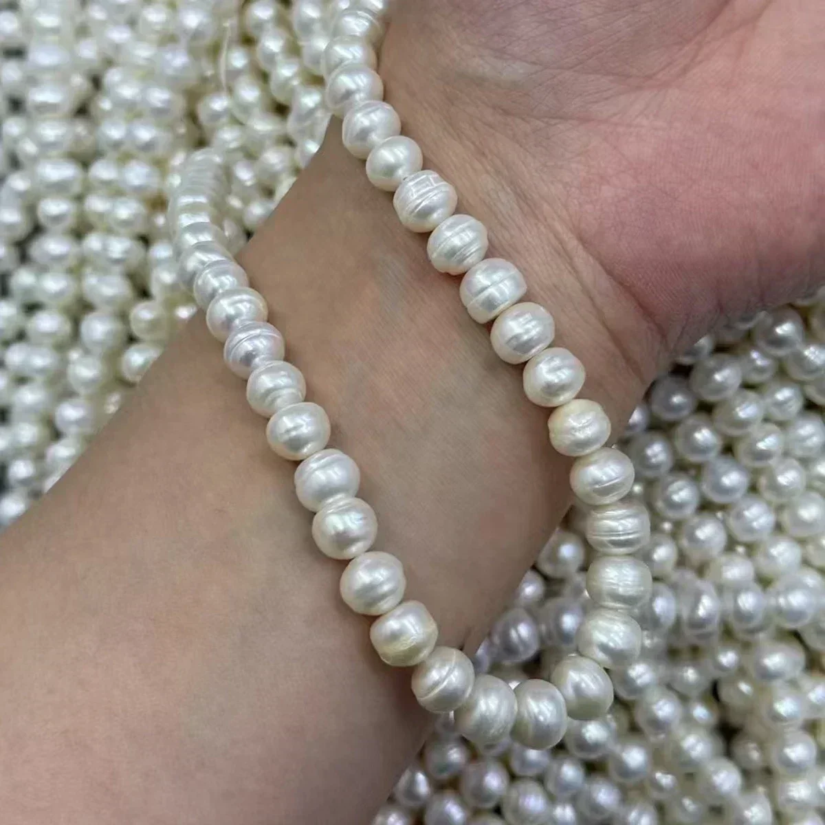 

7.5-8.5mm3A Polished Natural Freshwater Flat Round Pearl Sparkling Isolated Bead Jewelry Make DIY Necklace Bracelet Accessories