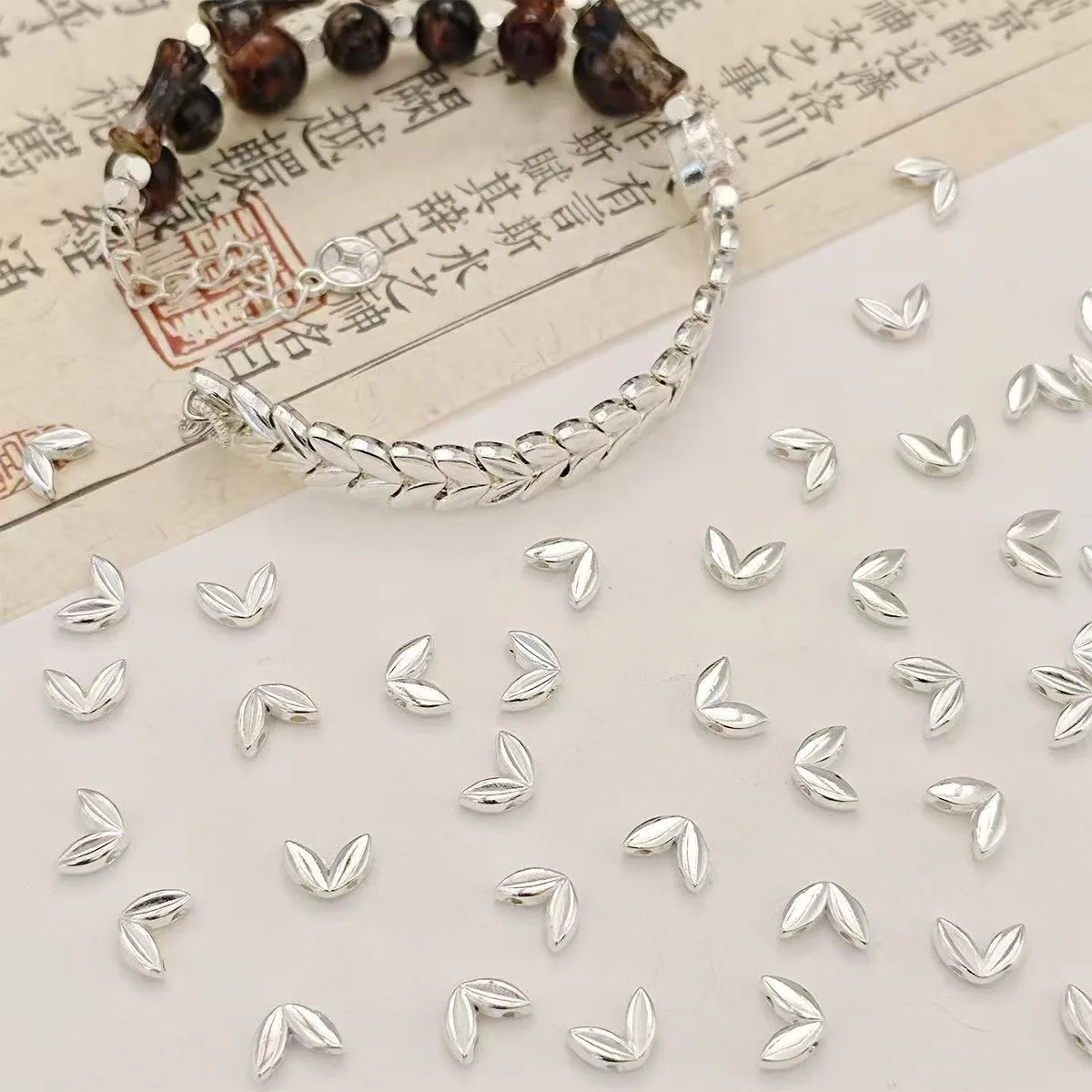 

20/50/100pcs Bright Silver Color Alloy Wheat Shaped Spacer Beads For DIY Bracelet Necklace Earring Jewelry Accessories Wholesale
