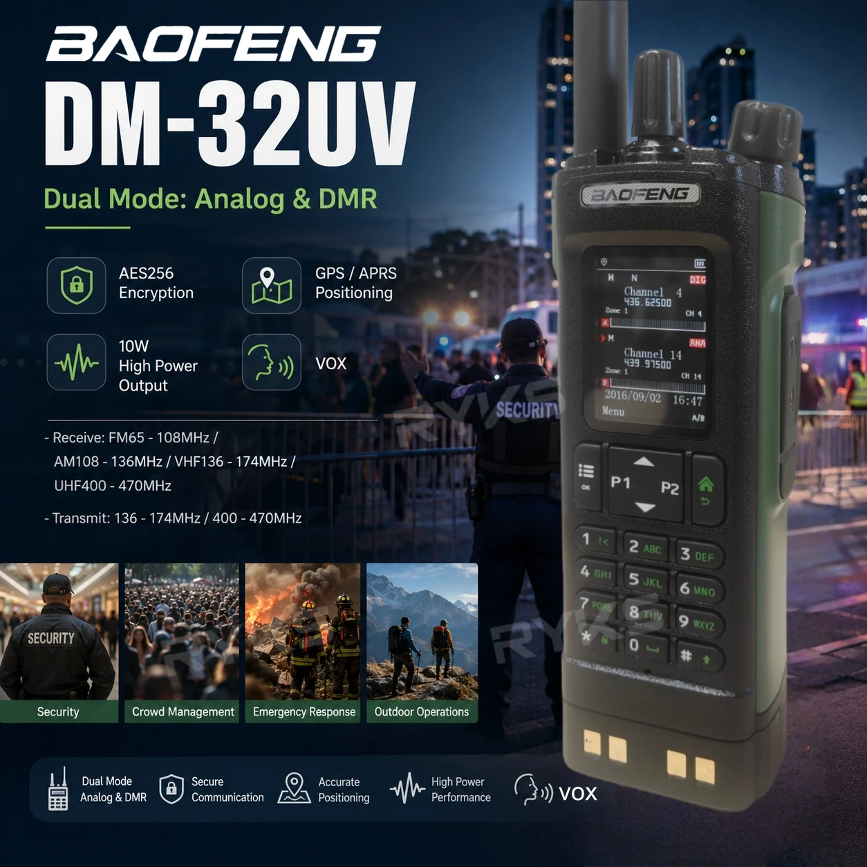 Baofeng Dm32 Dmr Long-Lasting Battery Walkie Talkies Long Range Gps Aprs Type-C Construction Site Radio