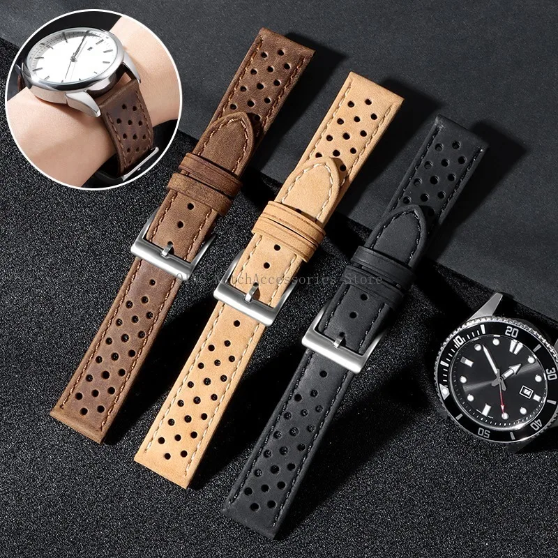 Handmade Genuine Cowhide Leather Watch Band Men Women Universal Business Straps Retro Bracelets Breathable Sport Wristband Bands