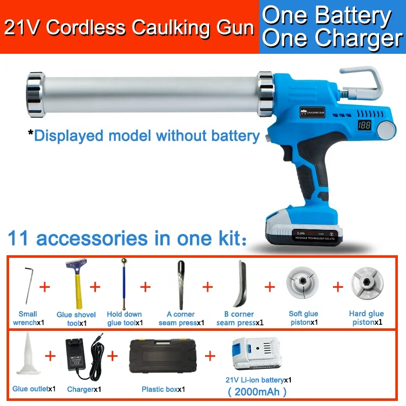 Pistola de calafetagem elétrica sem fio, aplicador de adesivo de vidro de cimento, ferramenta sem fio, máquina de vedação de cola, propulsão, bateria de lítio 21v
