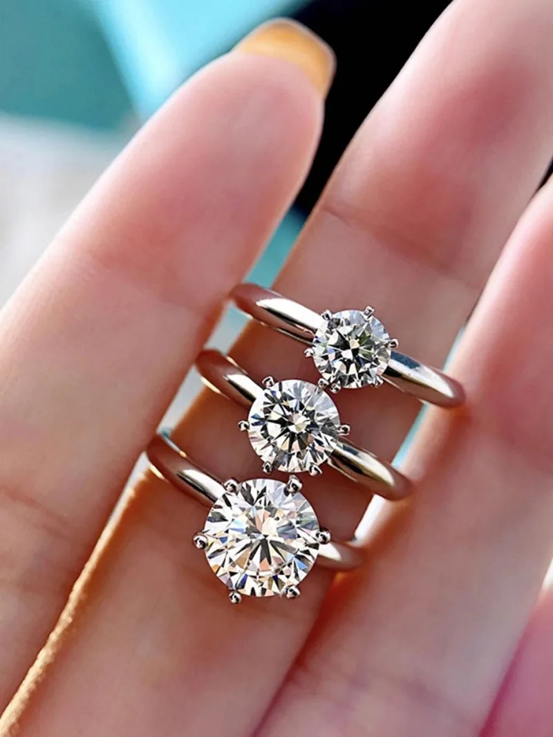 1 2 3 4 قيراط مختبر نمت خاتم الماس Solid14K الذهب الأبيض قطع مستديرة الماس CVD HPHT DEF VS-VVS خاتم الزواج والخطوبة