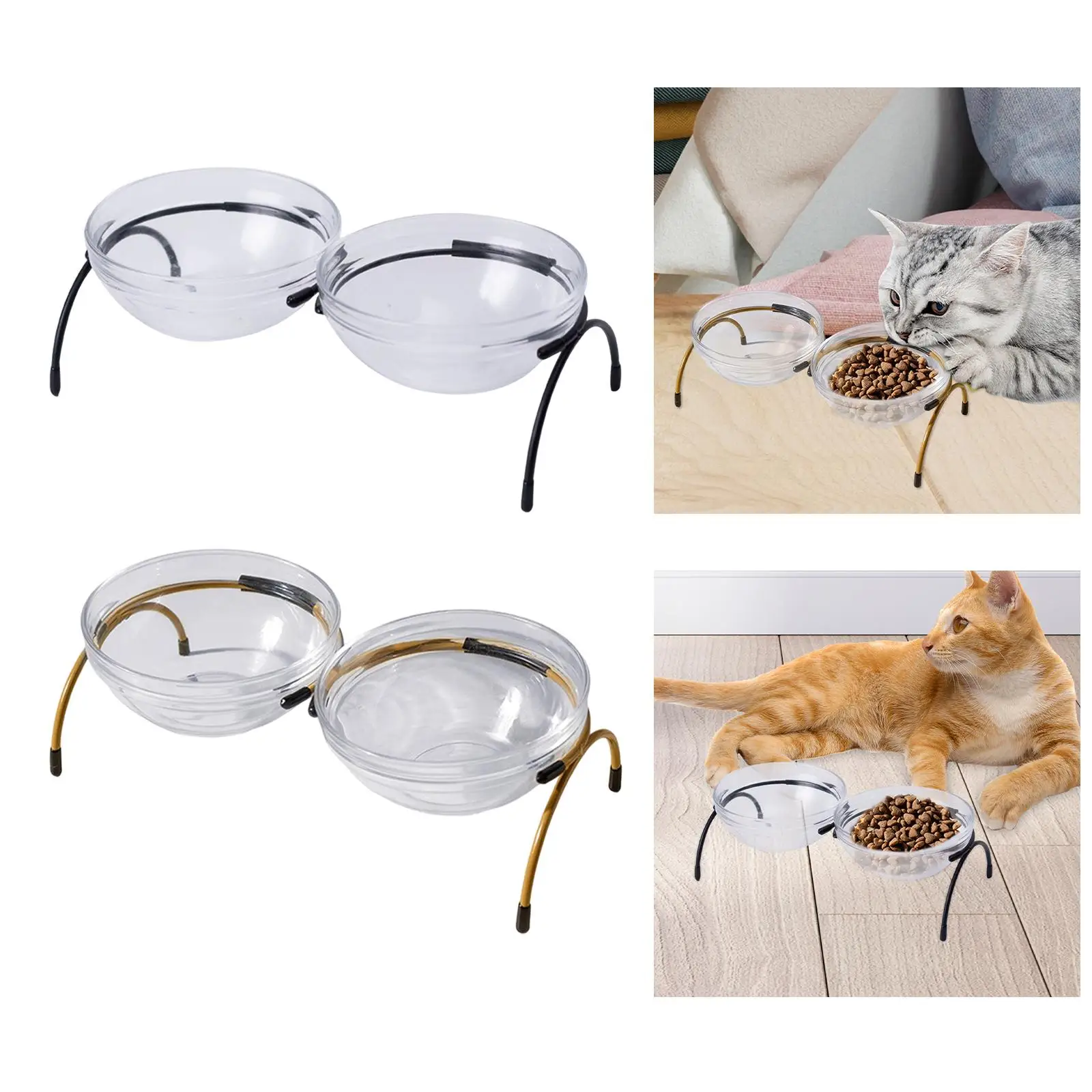 Detachable Dog Elevated Bowls with Glass Bowls Raised Pet Feeder Pet Dishes Feeding Container Drinker for Dogs Kitten Cats Puppy