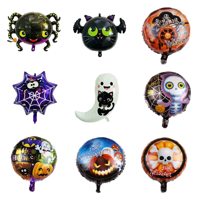 Halloween Aluminum Film Balloon Pumpkin Head Funny Black Spider Bat Skull Zombie Frame Holiday Atmosphere Decorative Props