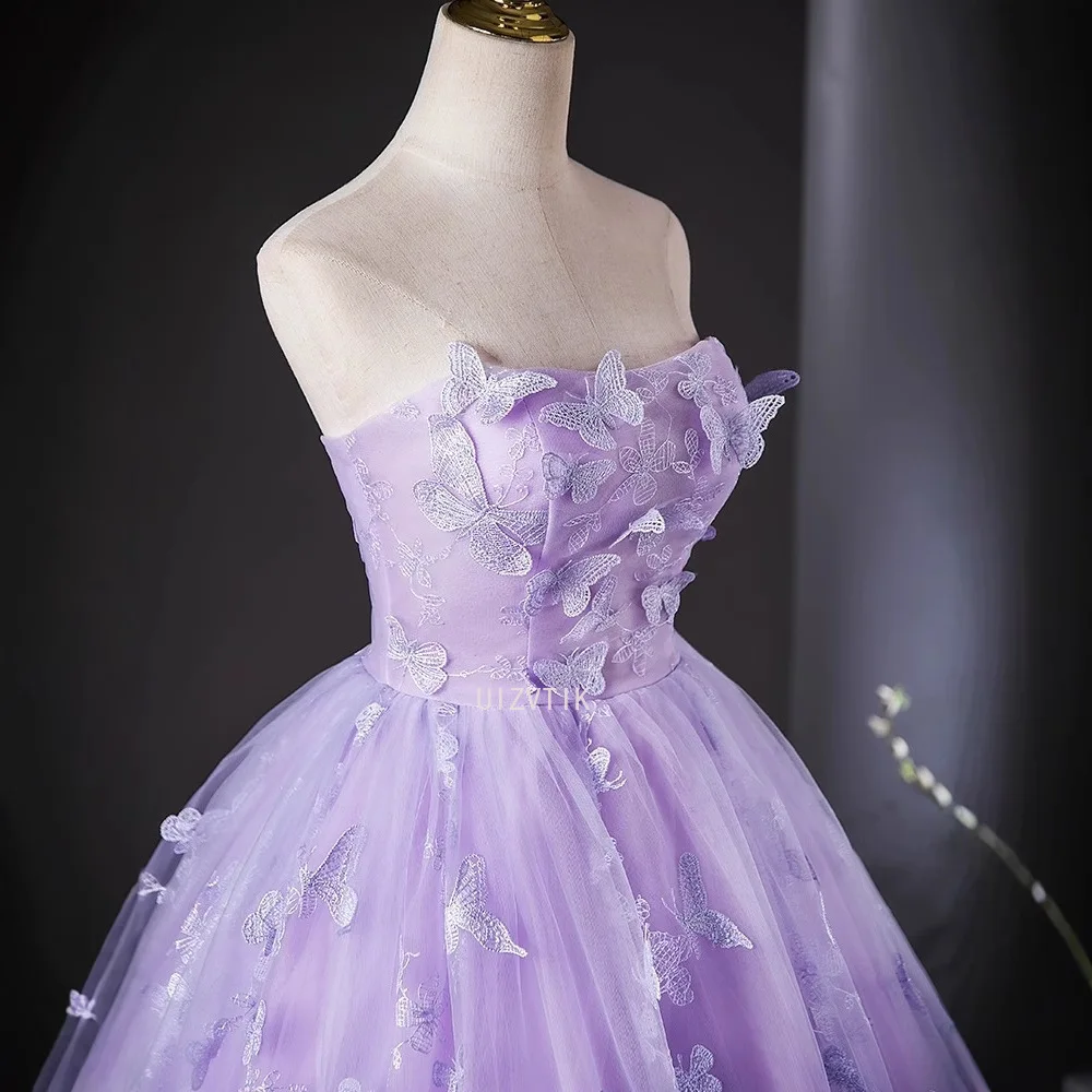 Платье для выпускного вечера без бретелек с аппликацией в виде бабочки, легкое роскошное женское вечернее платье с открытыми плечами, элегантное свадебное платье в форме сердца