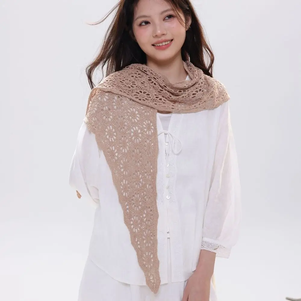 Retro Fake Collar Knitted Triangle Scarf Ethnic Style Cape Crochet Flower Scarves Wraps Cloak Fart Curtain Summer