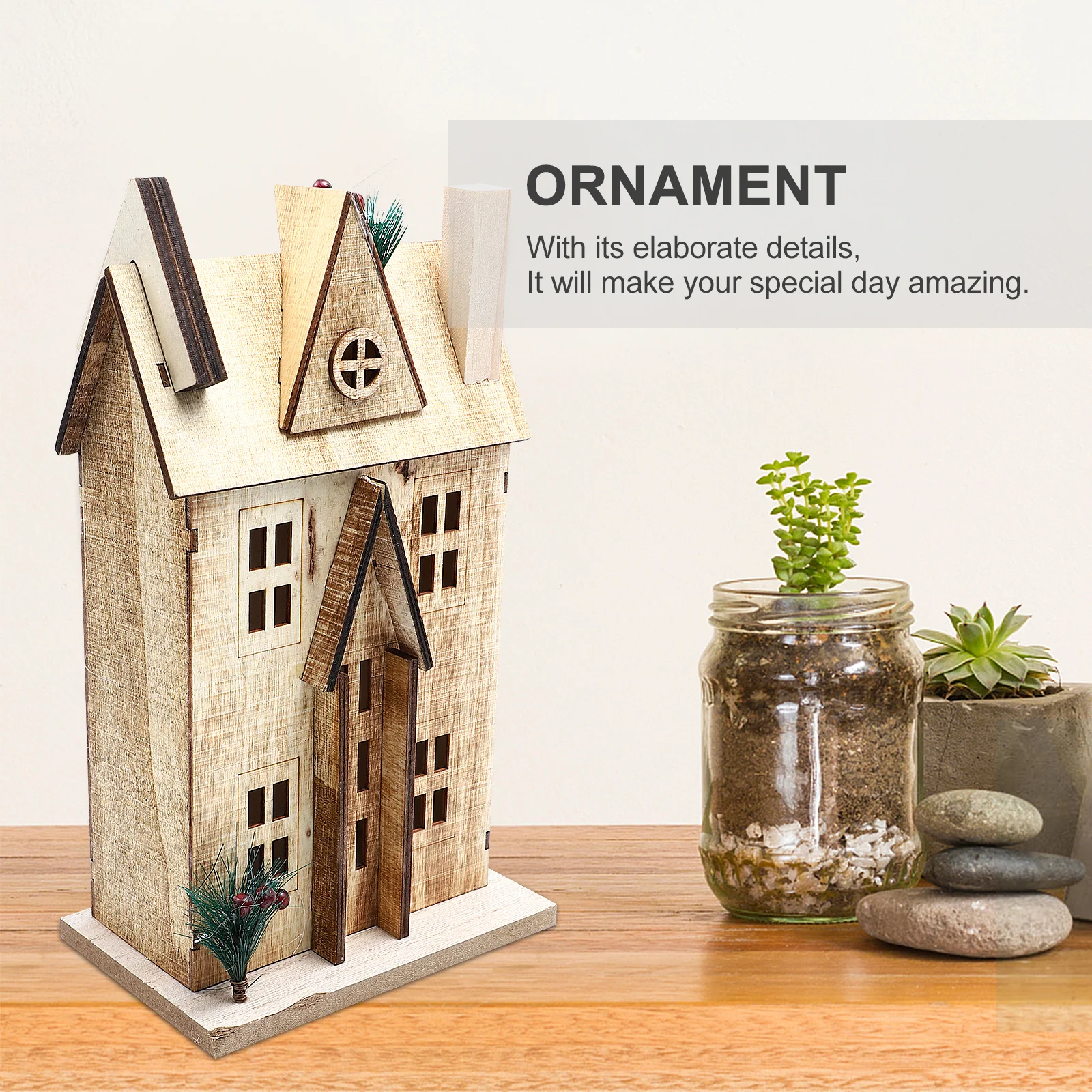 

1Pcs Xmas Luminous Wooden Decor Nordic Style Desktop Wood Small Cabin Christmas Atmosphere Decorative Ornament