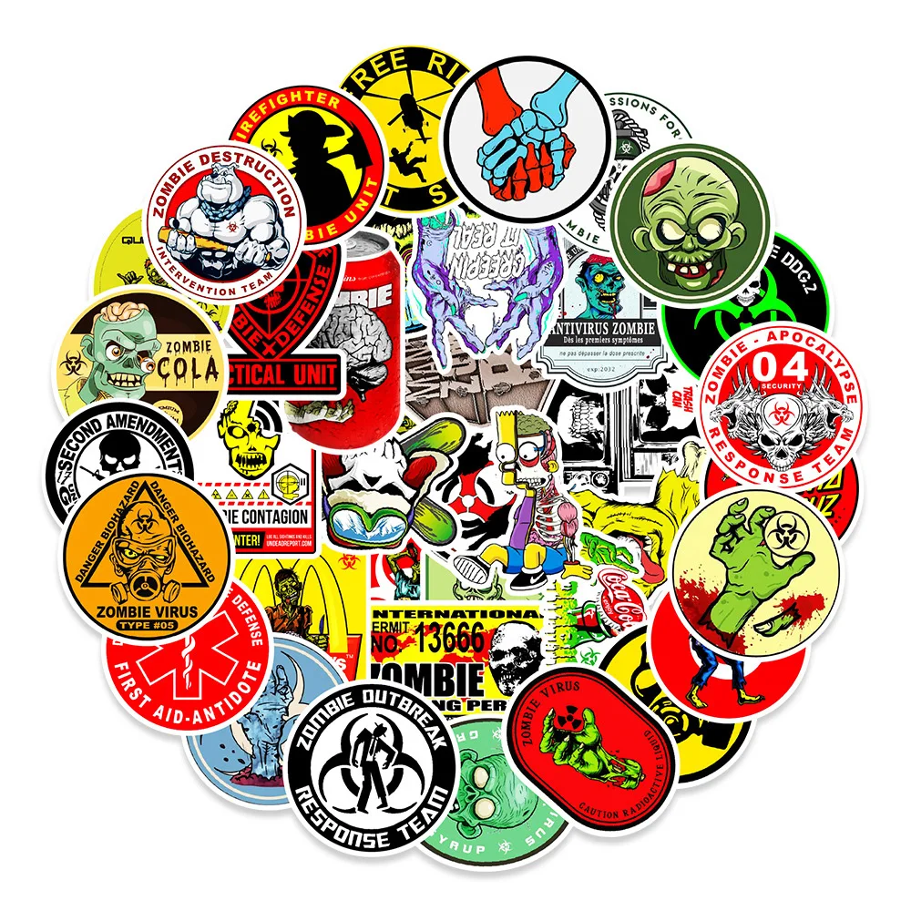 

10/30/50pcs Horror Skull Zombie Bio Stickers Cool Cartoon Decals Toys DIY Stationery Laptop Suitcase Waterproof Sticker for Kids