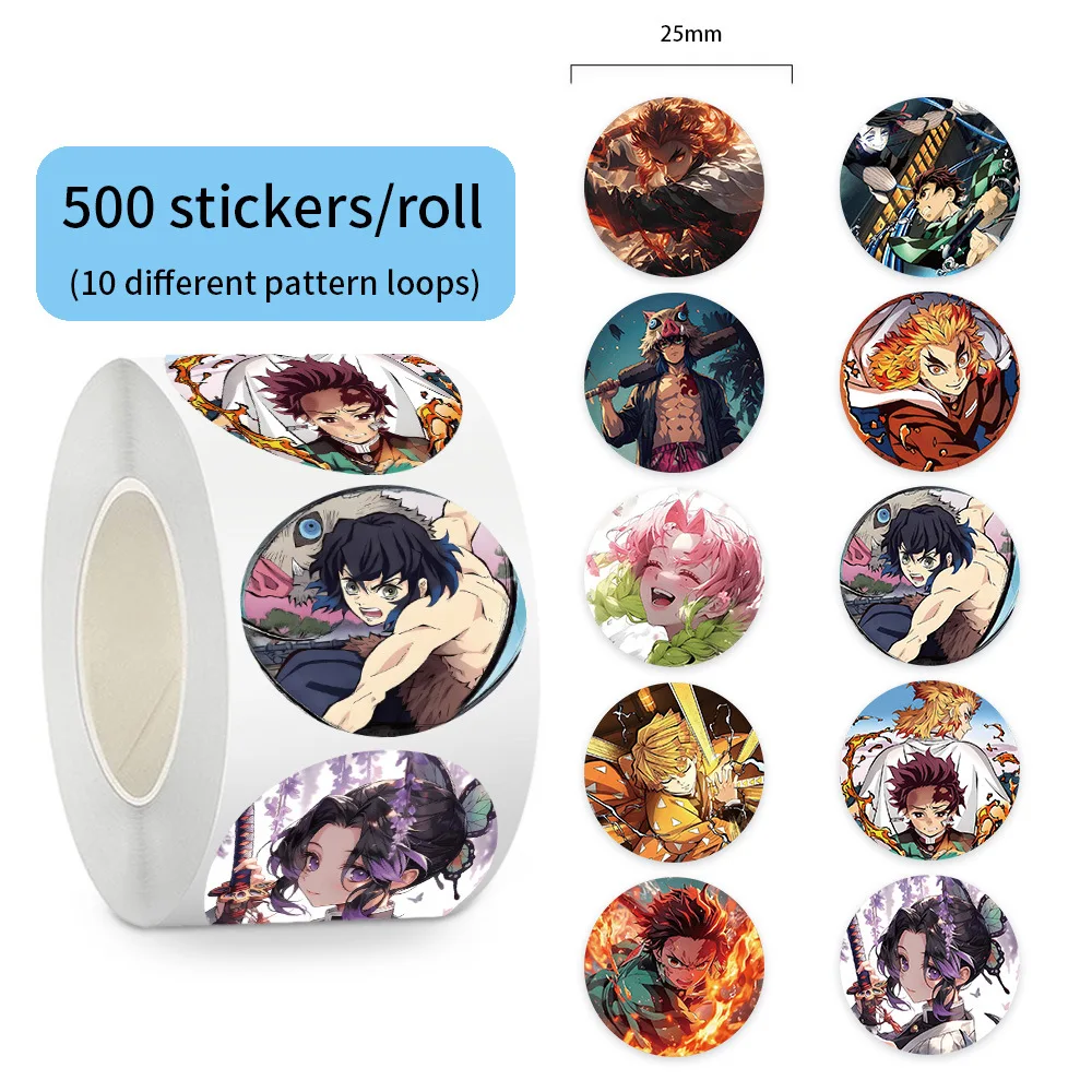 

500pcs Demon Slayer Cartoon Stickers Roll Waterproof Decorative Stickers For Diary Laptop Phone Scrapbook Kids Gift Stationery