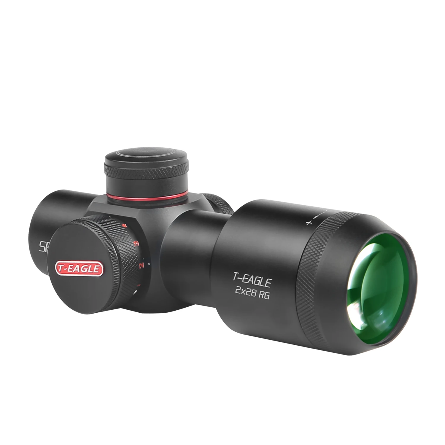 T-EAGLE SR 2X28RG ยุทธวิธี Riflescope Spotting ขอบเขตสําหรับปืนไรเฟิลการล่าสัตว์ Optical Collimator ปืนสายตาสีเขียวความสว่างสีฟ้า