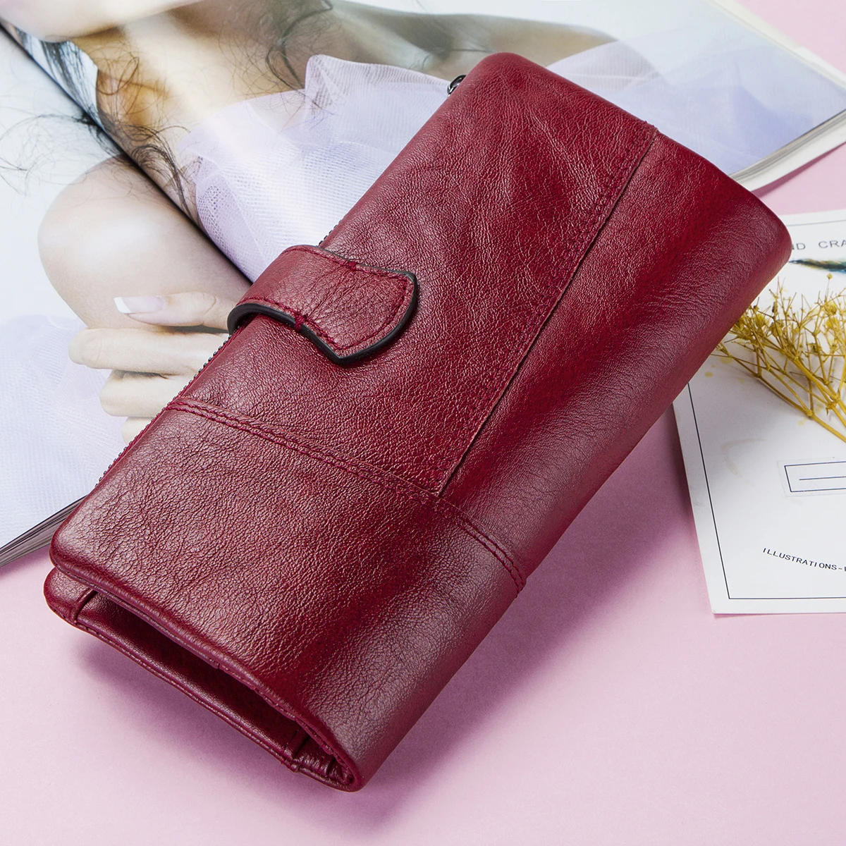 CONTACT'S 100% Genuine Leather Wallet Women Long Coin Purse Clutch Bag Name Engraving Card Holder Money Clip Handbag Men's Purse