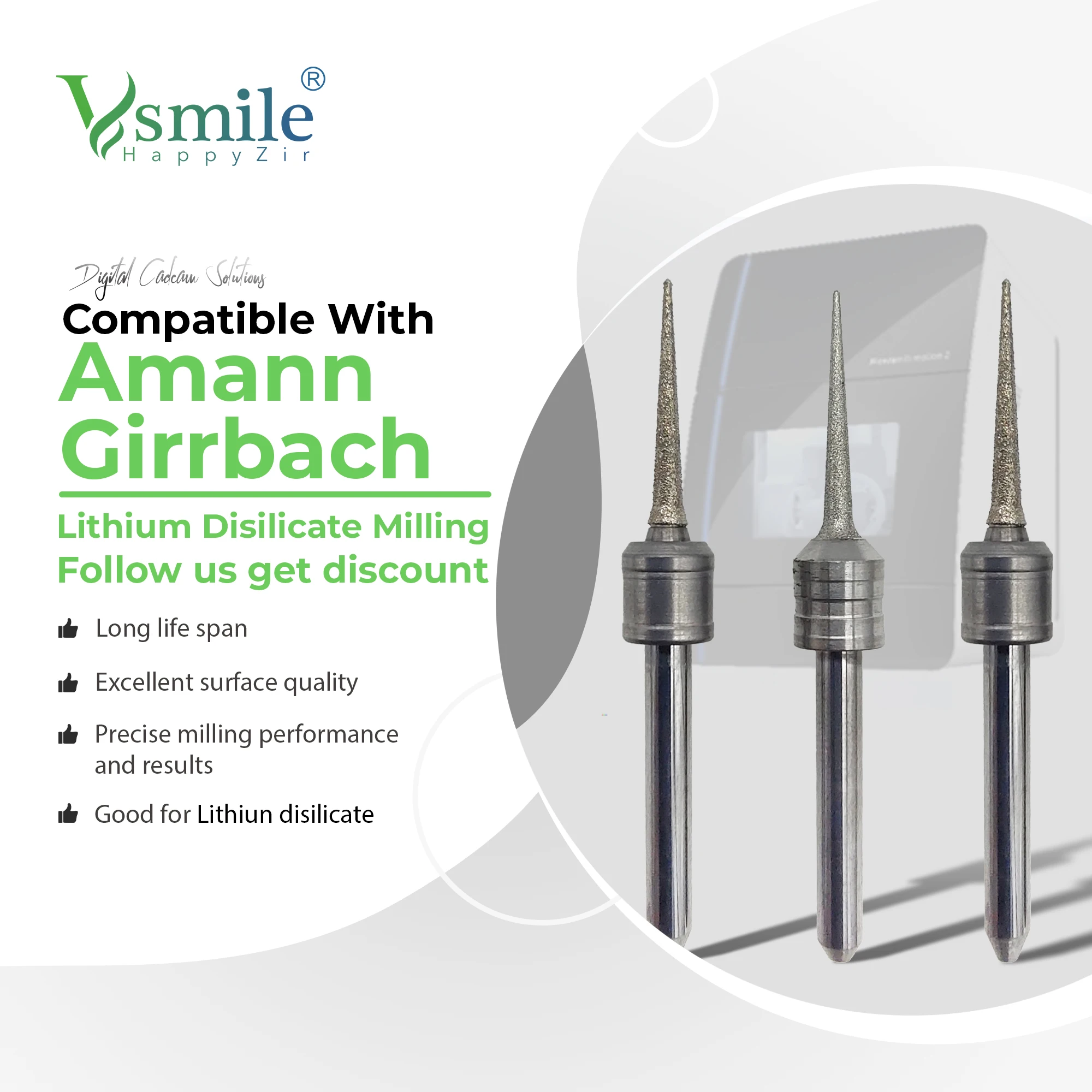 

Dental Lab Amann Girrbach CADCAM Dental milling burs for Vsmile Glass Ceramic and Metal Dental Materials