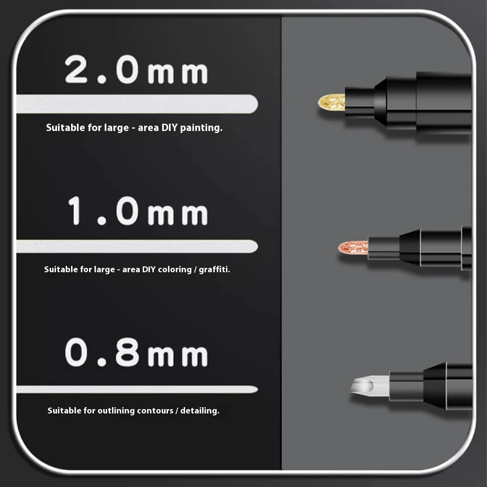 3 Colors Mirror Chrome Marker Pens Gold sliver Copper 0.7mm/1mm/2mm Soft tip For Painting DIY Graffiti Model Coloring Rock Glass