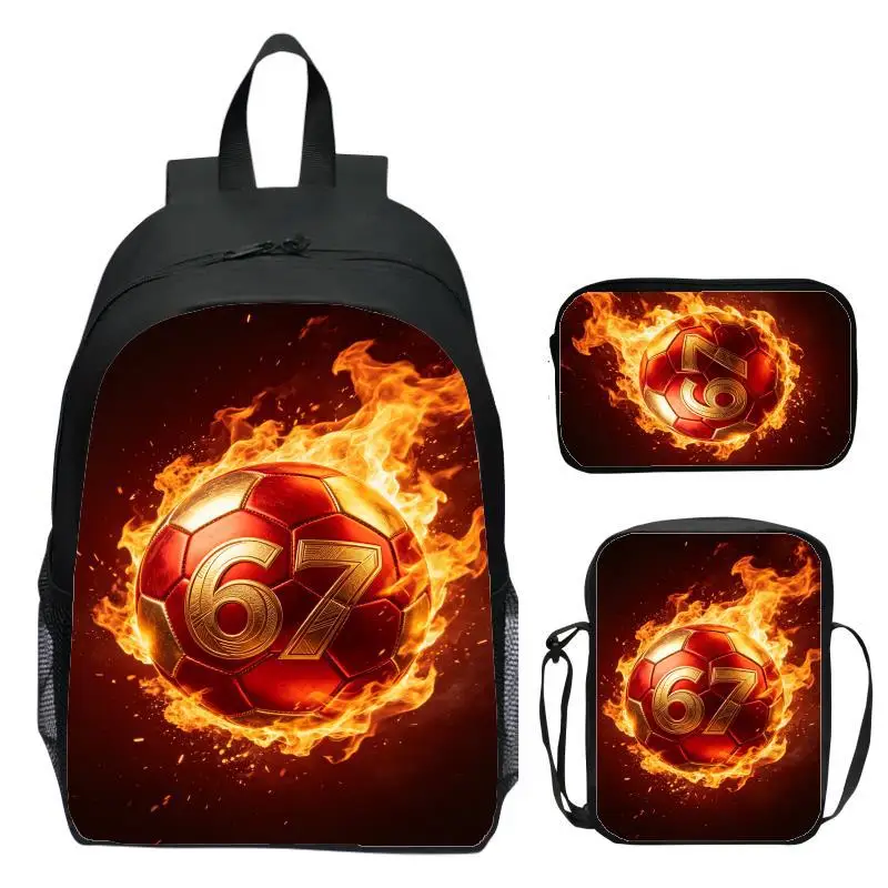 Six Seven67 meme soccer three piece set for children, elementary school, kindergarten, backpack, pencil case, shoulder bag