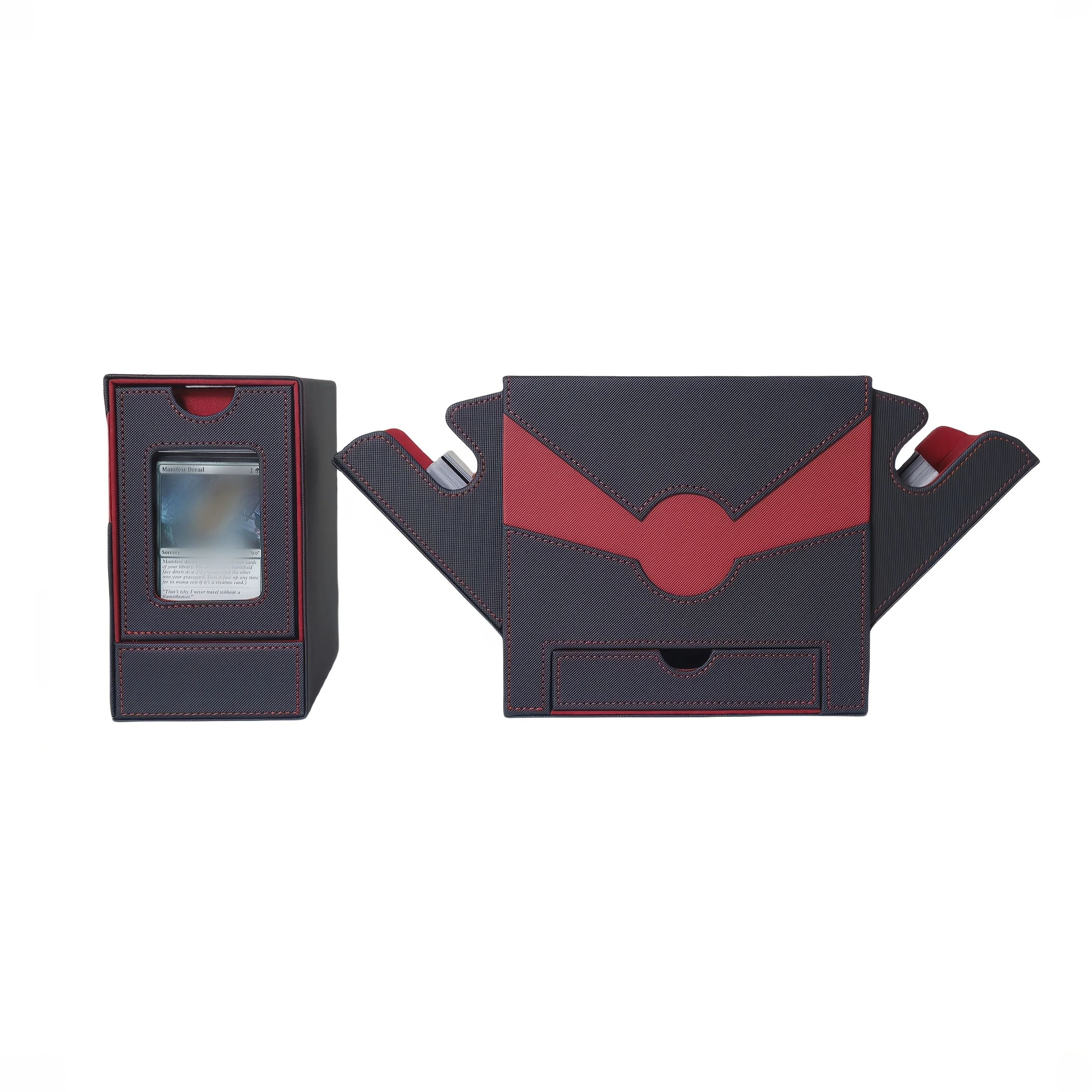 Mtg Deck Box with 45° One-Hand Quick Access - 3-IN-1 Card Deck Case Fits 200+ Double-Sleeved Cards, Portable Card Storage Box