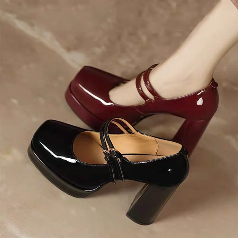 Mary Jane Pumps For Women Girls Fashion Brand New Chunky Heel Wedding Dress Shoes Spring New Pumps Classic Double Buckle