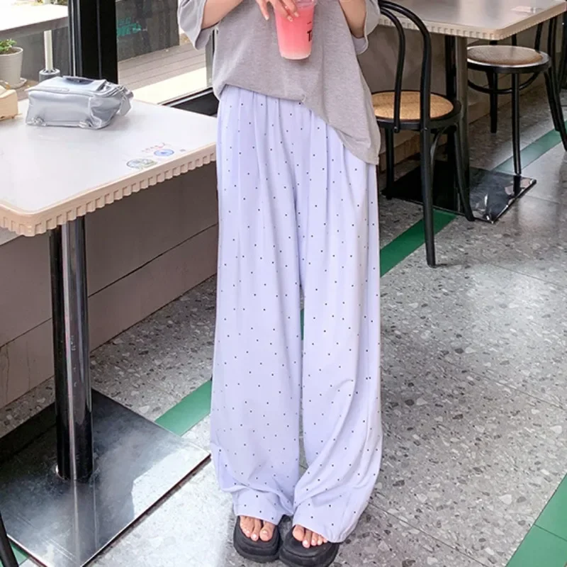 البولكا نقطة السراويل النسائية عارضة أزياء كل مباراة مرونة عالية الخصر الكورية نمط رياضي فضفاض مستقيم السراويل الجمالية يوميا