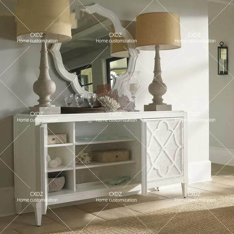 Modern White Solid Wood Dining Side Cabinet Simple Wall Mounted Storage Cupboard for Living Room Kitchen Household Locker
