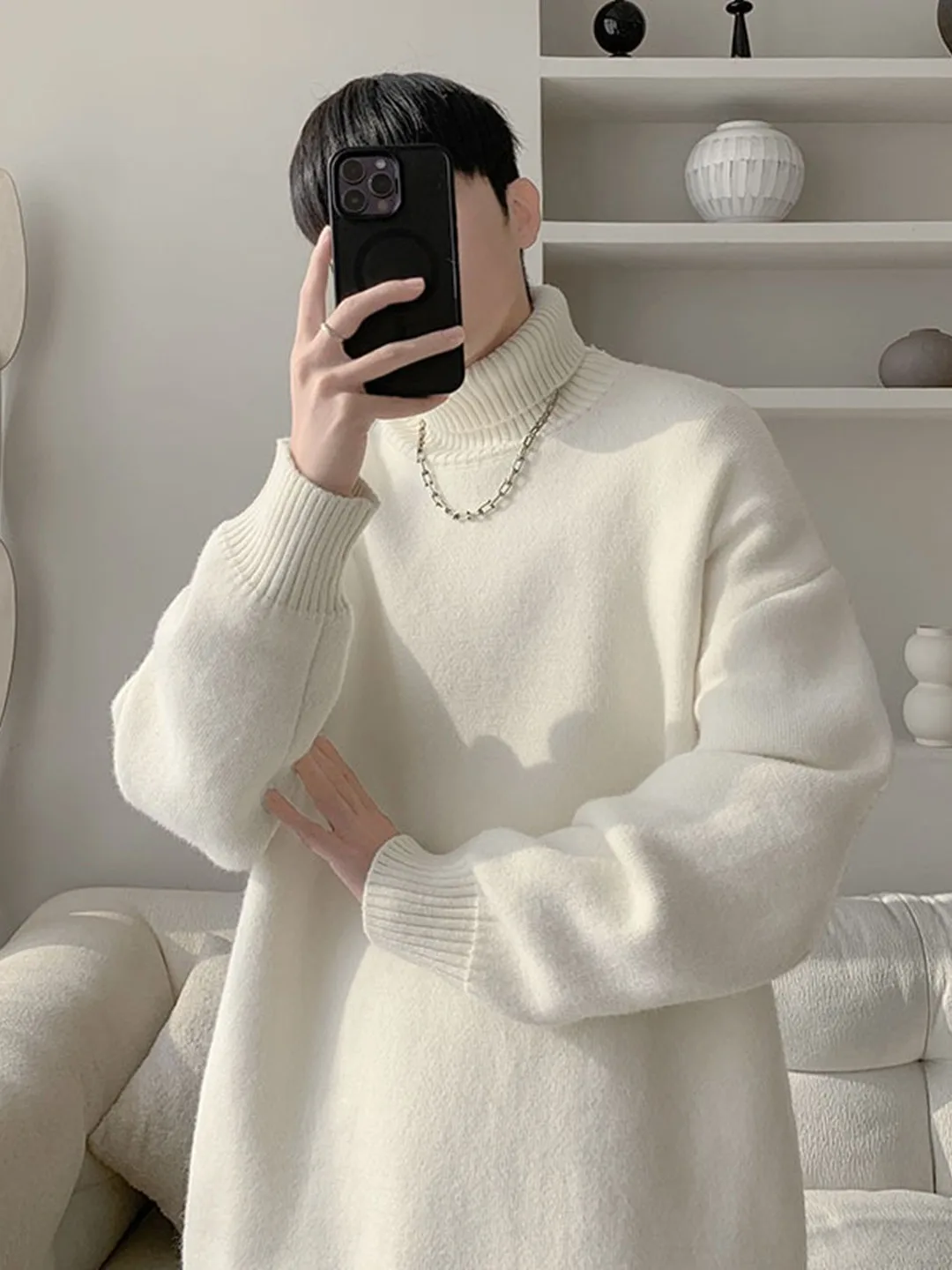 

American Retro High Ne Knitwear Men's Loose Inner Wear Casual Long Sve Top Youthful Sle Comfortable Warmth ential