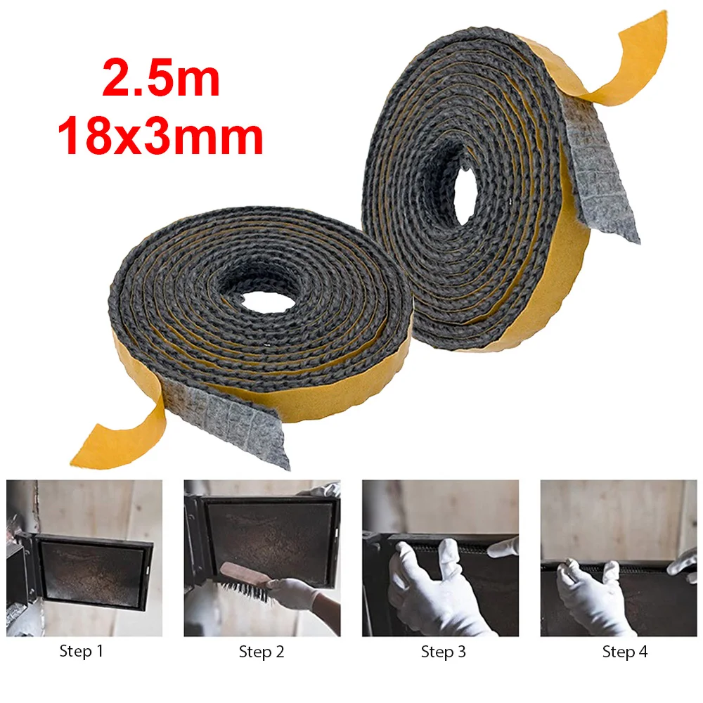 2.5M Fireplace Sealing Strip Durable Stove Rope Sealing Strip Flat Rope Self Adhesive Glass Chimney Door Replacement Gasket Cord