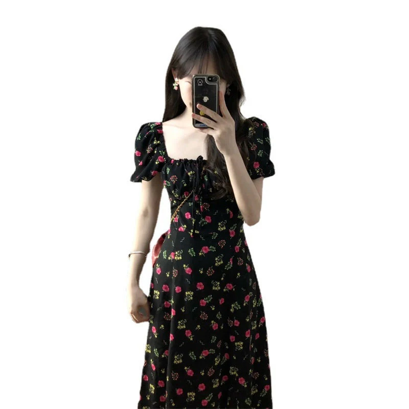 Short-sleeve Dresses Women Retro Gentle Leisure Holiday Streetwear Beach Dress