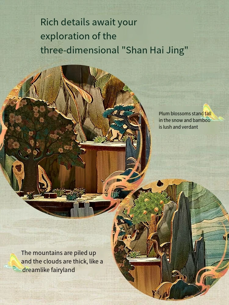 Ornement de support de bibliothèque, jouet de bloc de construction de style antique, modèle d'assemblage DIY, cadeau d'anniversaire de remise de diplôme pour enfants, Shanhaijing