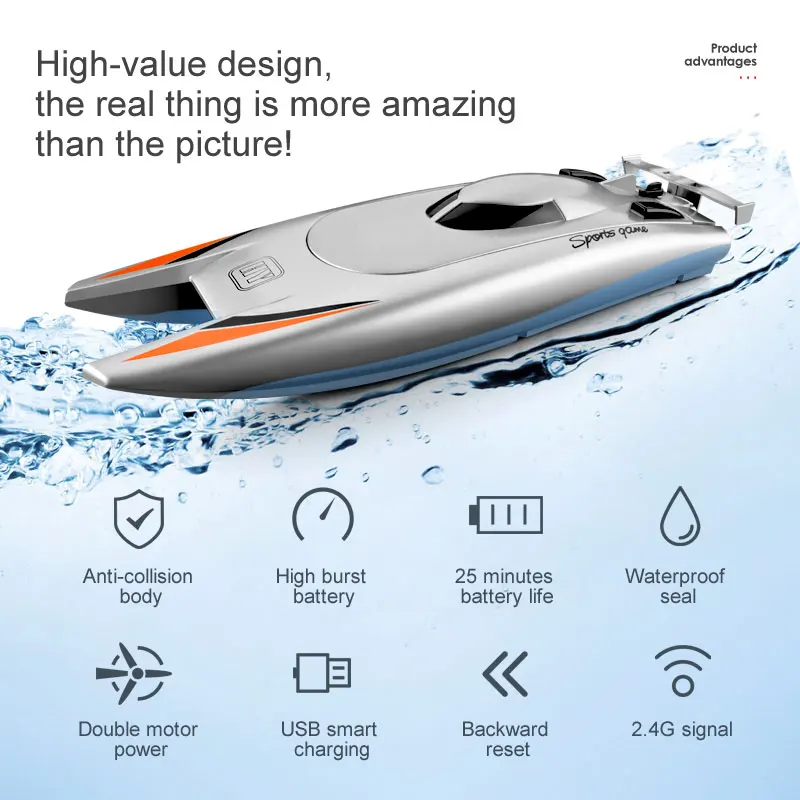 Barca telecomandata a doppio motore ad alta potenza motoscafo ad alta velocità RC Yacht barca da competizione per bambini, sport acquatici, giocattoli per ragazzi