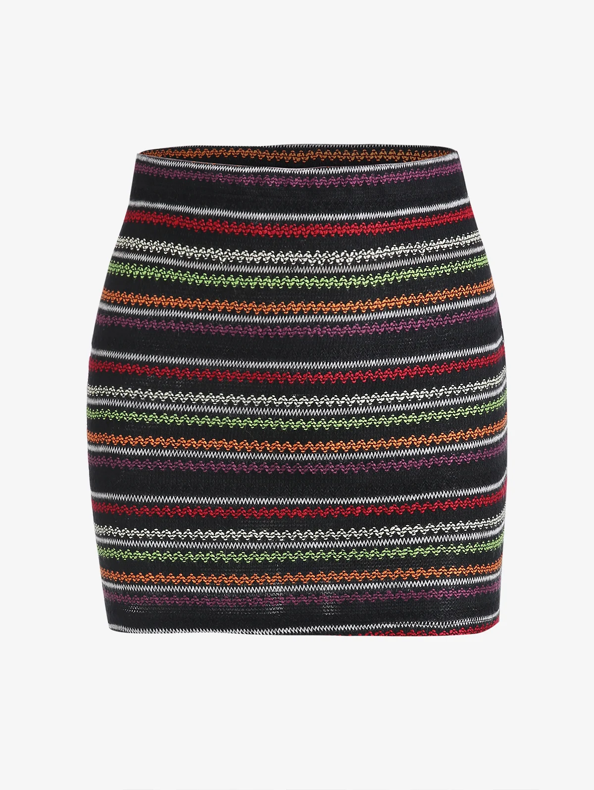 

ZAFUL Rainbow Zig Zag Knitted Mini Bodycon Skirt