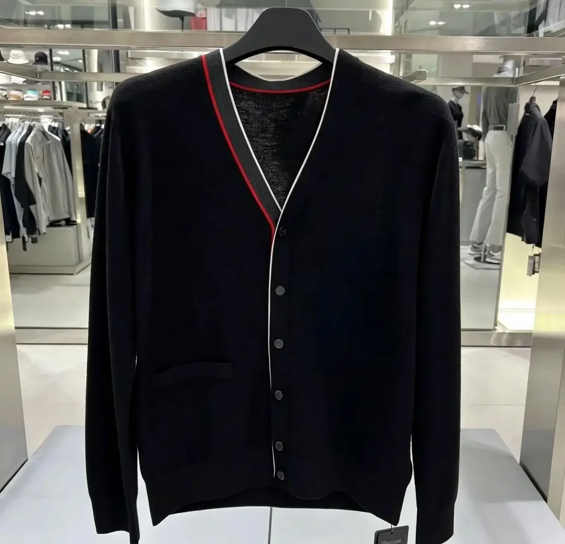 2026 New Men's Golf Knitted Cardigan V Neck Warm Fall Winter Casual Sports Long Sleeve Knitwear Jacket