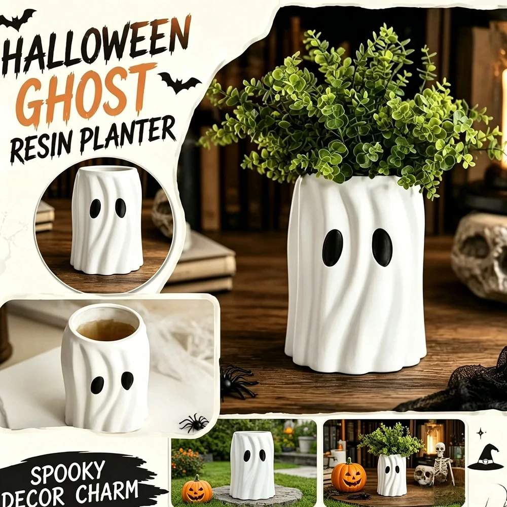 Unique Spooky Halloween Planter With Ghosts Elements Long-lasting And Festive Flower Decoration Balcony Living