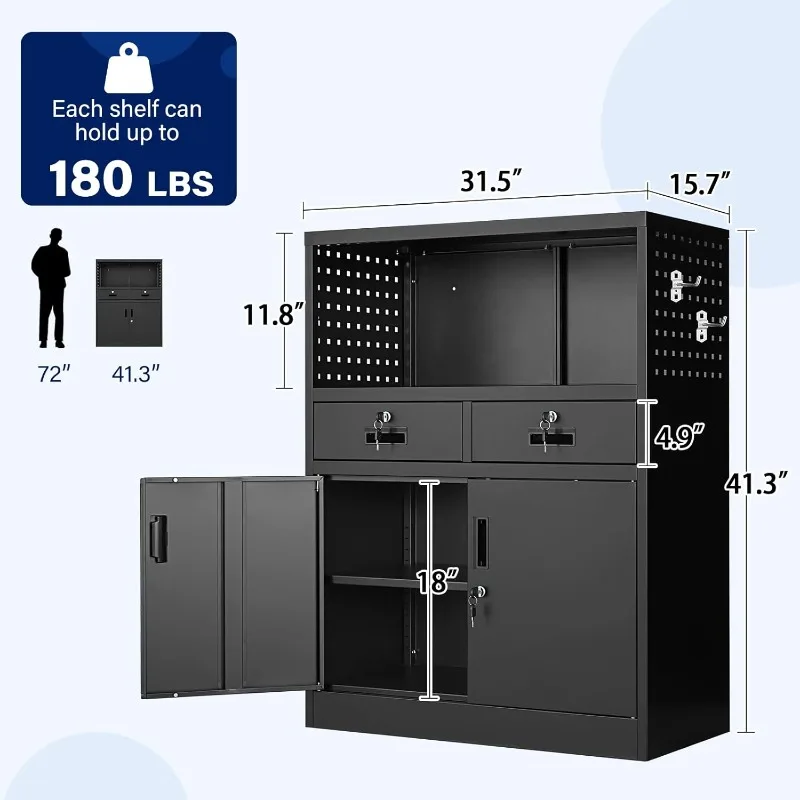 ตู้เก็บของโลหะ 2 ลิ้นชักและประตูล็อค,- 41.3 "ตู้เก็บของเหล็กล็อคได้พร้อมชั้นวางสําหรับโฮมออฟฟิศ