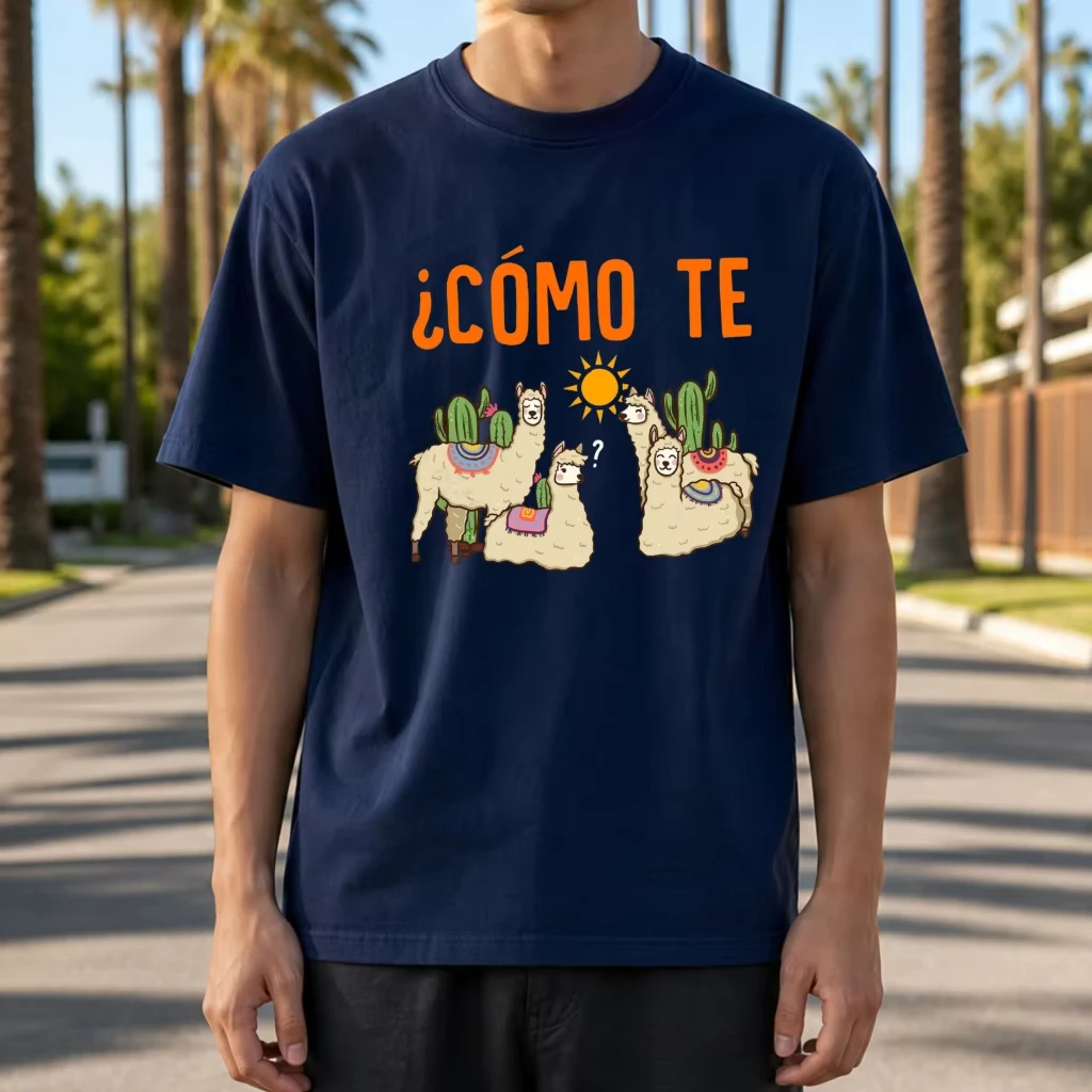 Como Te Llama Alpaca Funny Men T Shirt Cute Animal Spanish Humor Graphic Tee Casual Summer Streetwear Top