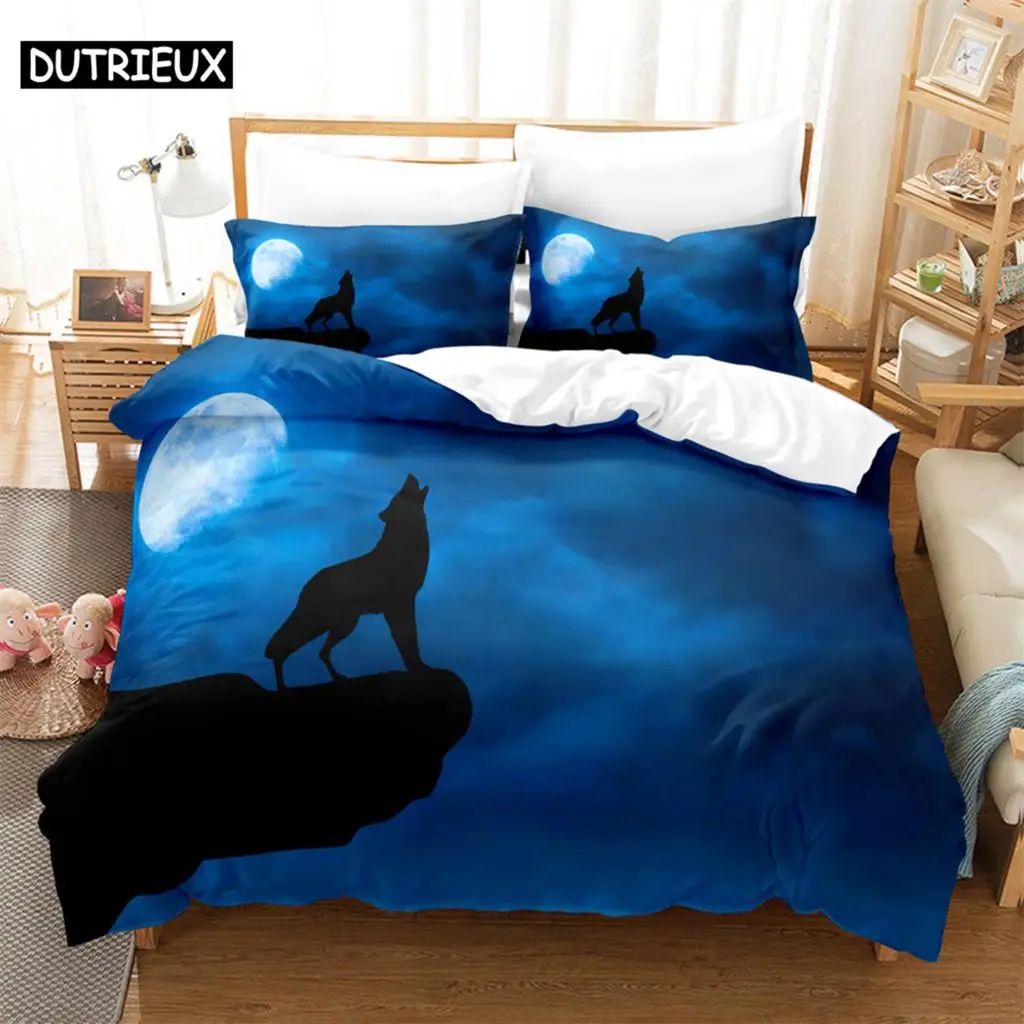 

3PCS Howling wolf Bedding Sets Home Bedclothes Super King Cover Pillowcase Comforter Textiles Bedding Set