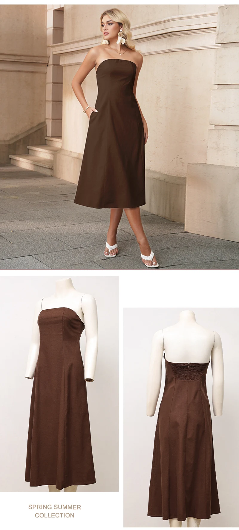 Französisch-Stil frauen Baumwolle-Leinen Trägerlosen Kleid Chic Neue Einfarbig Off-Schulter Backless Sexy Casual Sommer kleider Vestido – Detail 15