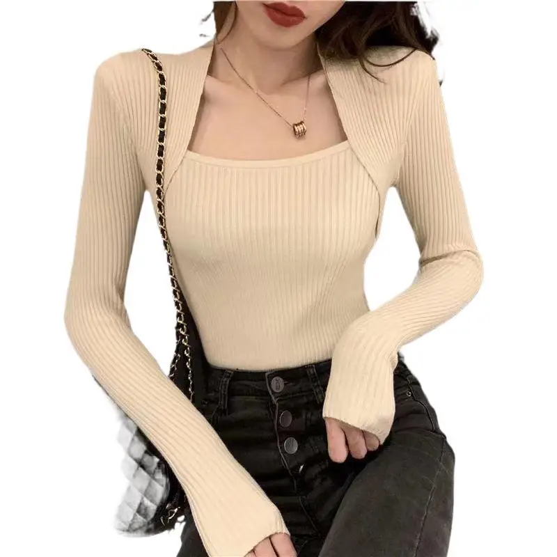 

Новый стиль, дизайн с мягким воротником, полиэфирное волокно, повседневный элегантный облегающий трикотаж, женская базовая рубашка, Новое поступление